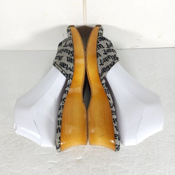 Stuart Weitzman Women's US 7,5B Graffiti Logo Buckle Wooden Heel Wedge Sandals - Picture 11 of 14